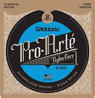 D'ADDARIO EJ50 PRO-ARTE BLACK NYLON HARD TENSION струны для классической гитары, сильное натяжение, чёрный нейлон (посеребрёная